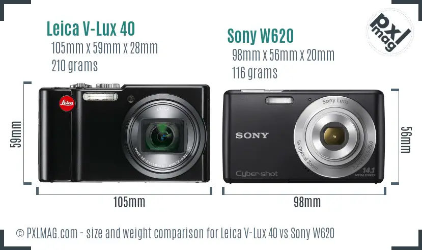 Leica V-Lux 40 vs Sony W620 size comparison