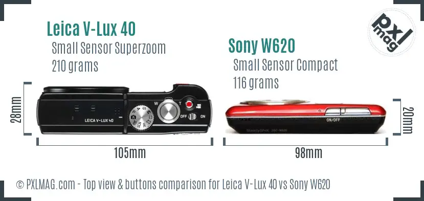 Leica V-Lux 40 vs Sony W620 top view buttons comparison