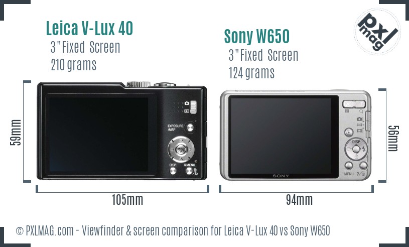 Leica V-Lux 40 vs Sony W650 Screen and Viewfinder comparison