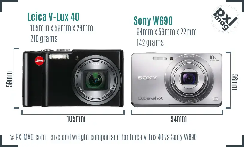 Leica V-Lux 40 vs Sony W690 size comparison