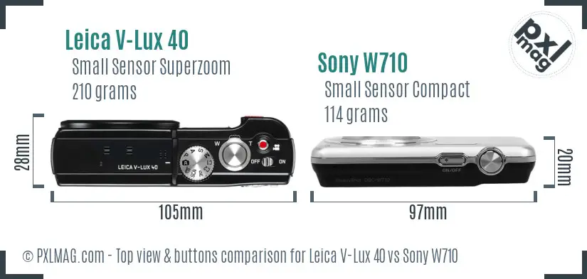 Leica V-Lux 40 vs Sony W710 top view buttons comparison