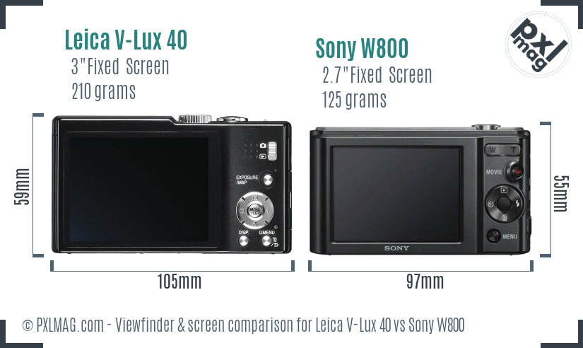 Leica V-Lux 40 vs Sony W800 Screen and Viewfinder comparison