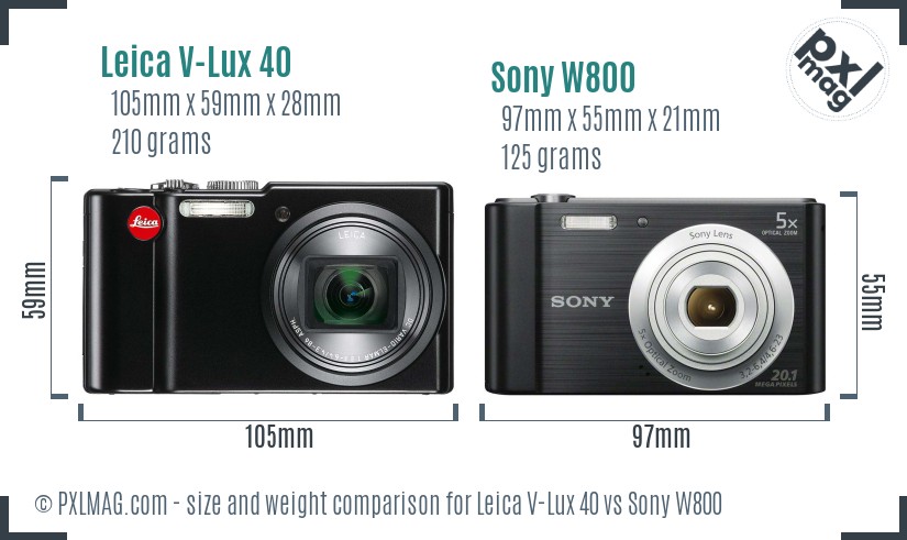 Leica V-Lux 40 vs Sony W800 size comparison