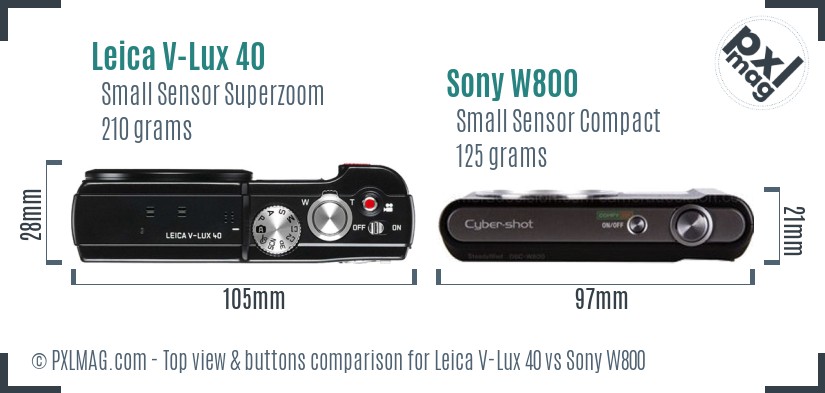 Leica V-Lux 40 vs Sony W800 top view buttons comparison
