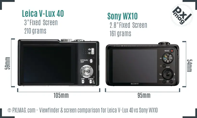 Leica V-Lux 40 vs Sony WX10 Screen and Viewfinder comparison