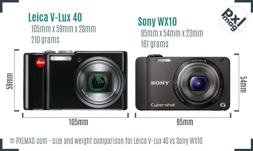 Leica V-Lux 40 vs Sony WX10 size comparison