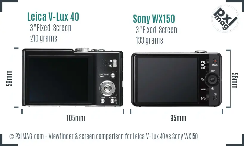 Leica V-Lux 40 vs Sony WX150 Screen and Viewfinder comparison