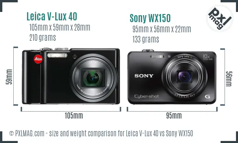 Leica V-Lux 40 vs Sony WX150 size comparison