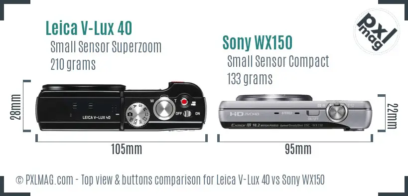 Leica V-Lux 40 vs Sony WX150 top view buttons comparison