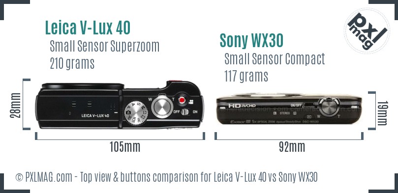 Leica V-Lux 40 vs Sony WX30 top view buttons comparison