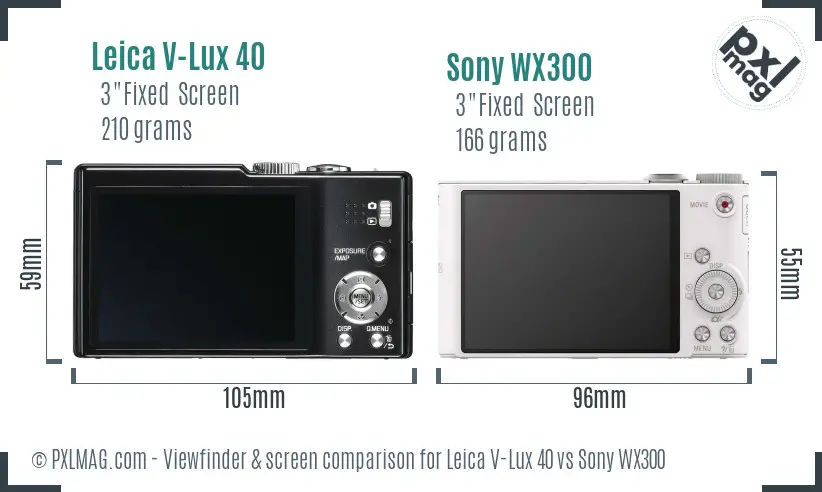 Leica V-Lux 40 vs Sony WX300 Screen and Viewfinder comparison