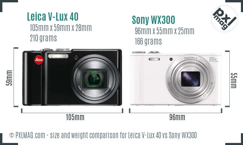 Leica V-Lux 40 vs Sony WX300 size comparison