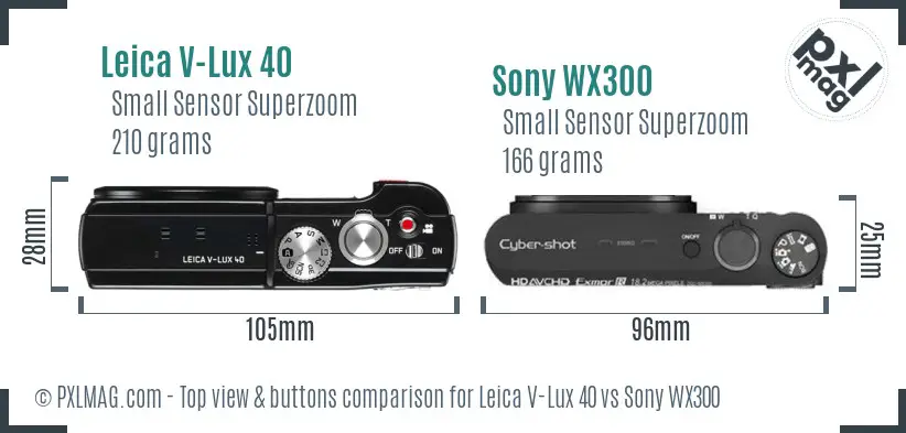 Leica V-Lux 40 vs Sony WX300 top view buttons comparison