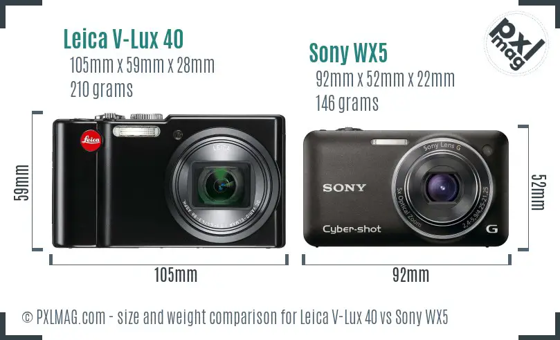 Leica V-Lux 40 vs Sony WX5 size comparison Leica V-Lux 40 vs Sony WX5 size comparison