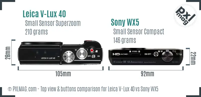 Leica V-Lux 40 vs Sony WX5 top view buttons comparison Leica V-Lux 40 vs Sony WX5 top view buttons comparison