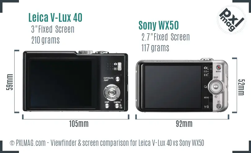 Leica V-Lux 40 vs Sony WX50 Screen and Viewfinder comparison