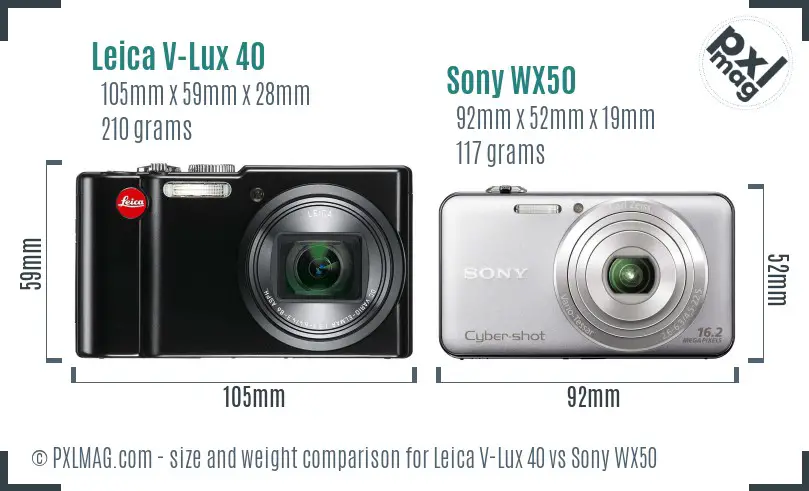 Leica V-Lux 40 vs Sony WX50 size comparison