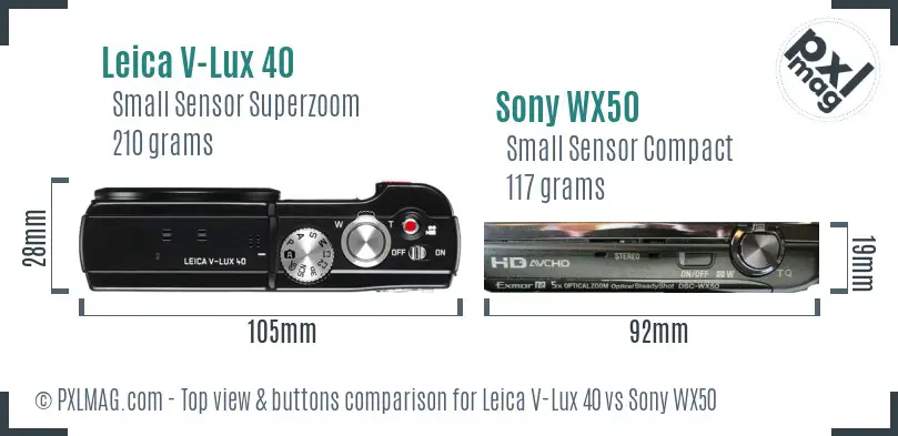 Leica V-Lux 40 vs Sony WX50 top view buttons comparison