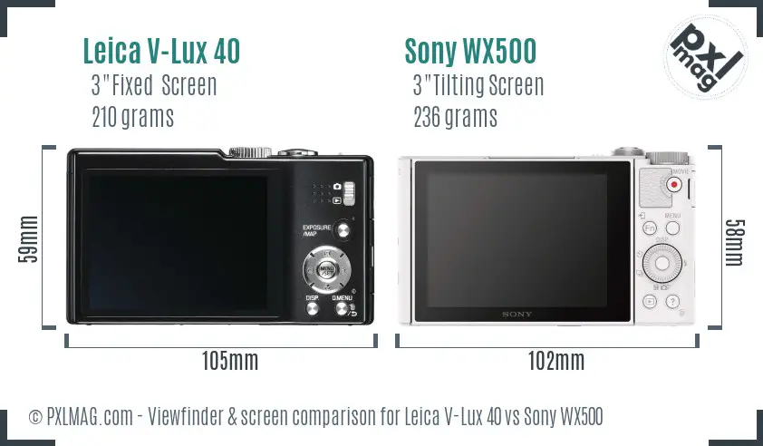 Leica V-Lux 40 vs Sony WX500 Screen and Viewfinder comparison