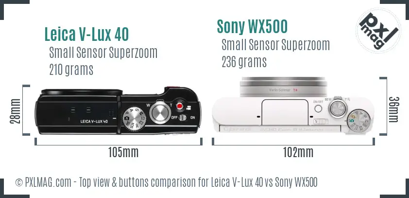 Leica V-Lux 40 vs Sony WX500 top view buttons comparison