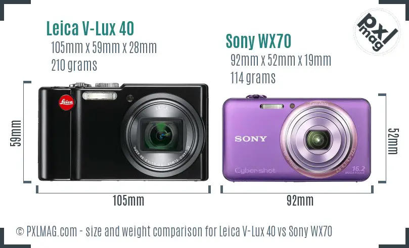 Leica V-Lux 40 vs Sony WX70 size comparison