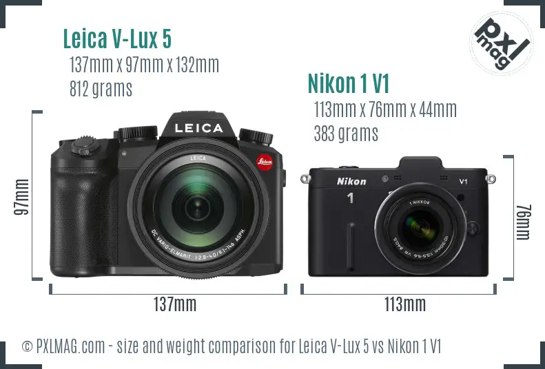 Leica V-Lux 5 vs Nikon 1 V1 size comparison Leica V-Lux 5 vs Nikon 1 V1 size comparison