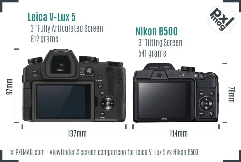 Leica V-Lux 5 vs Nikon B500 Screen and Viewfinder comparison