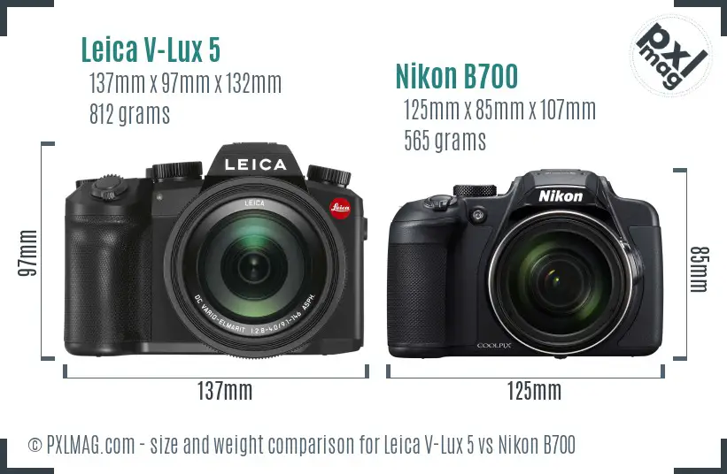 Leica V-Lux 5 vs Nikon B700 size comparison Leica V-Lux 5 vs Nikon B700 size comparison