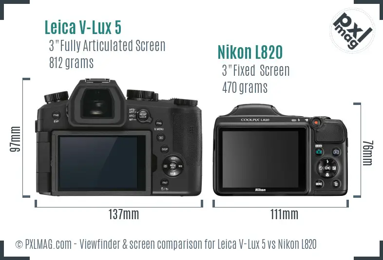 Leica V-Lux 5 vs Nikon L820 Screen and Viewfinder comparison