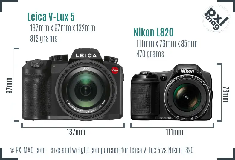 Leica V-Lux 5 vs Nikon L820 size comparison