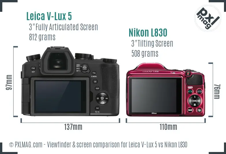 Leica V-Lux 5 vs Nikon L830 Screen and Viewfinder comparison