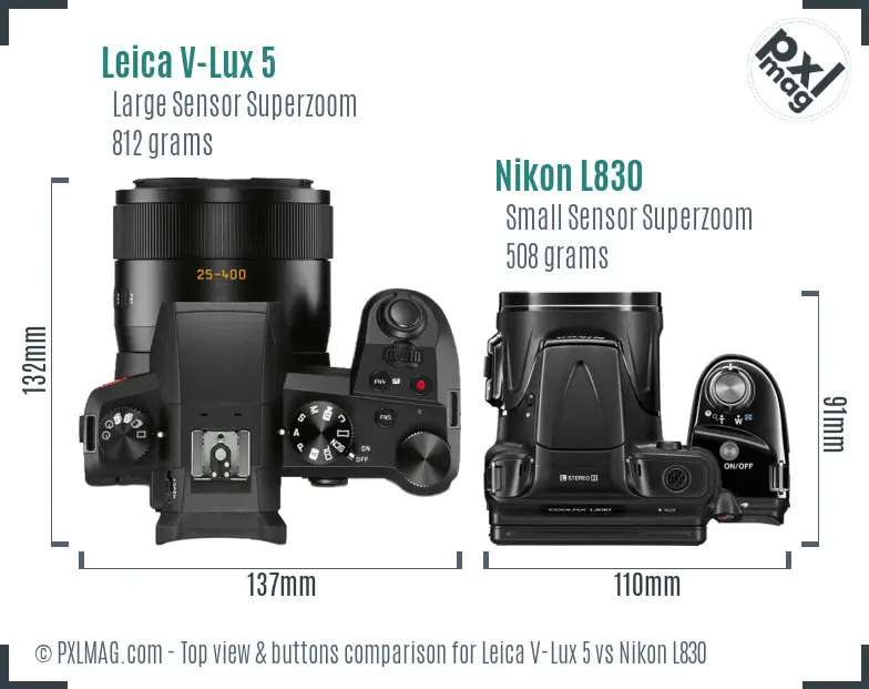 Leica V-Lux 5 vs Nikon L830 top view buttons comparison