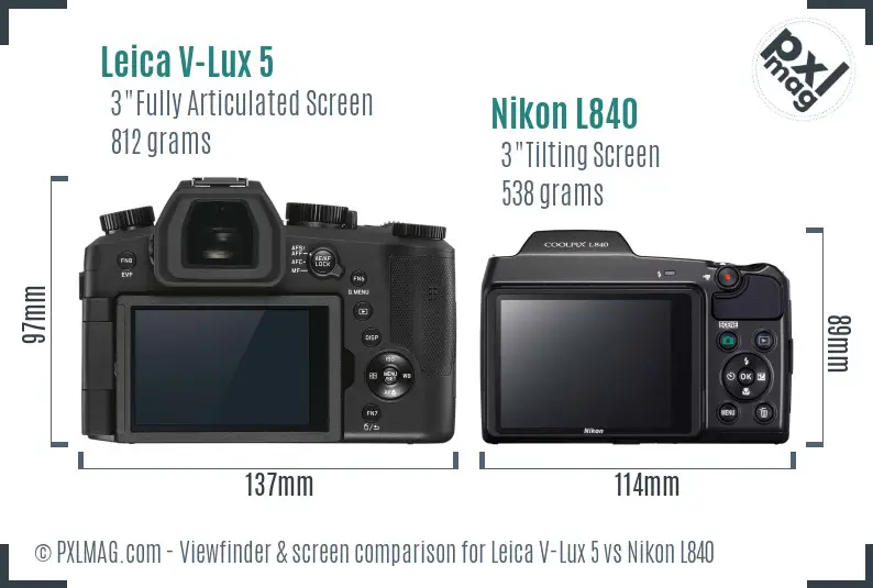 Leica V-Lux 5 vs Nikon L840 Screen and Viewfinder comparison