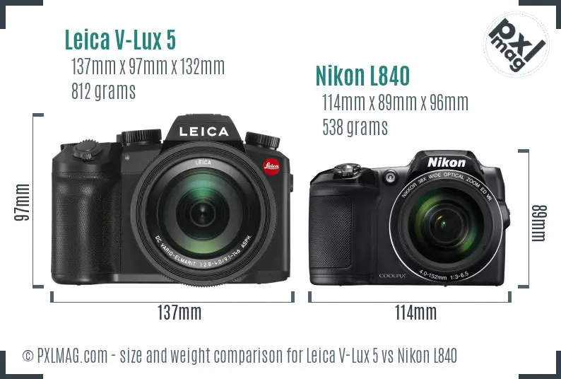 Leica V-Lux 5 vs Nikon L840 size comparison