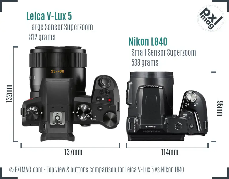 Leica V-Lux 5 vs Nikon L840 top view buttons comparison