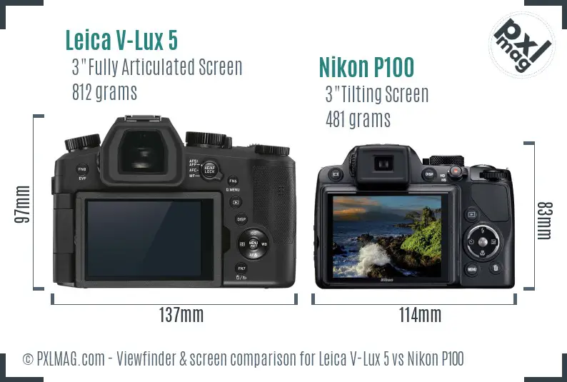 Leica V-Lux 5 vs Nikon P100 Screen and Viewfinder comparison
