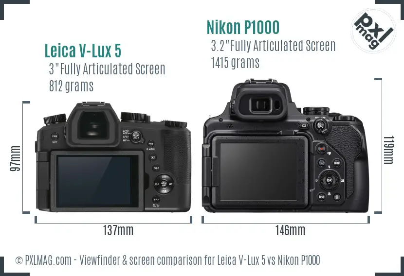Leica V-Lux 5 vs Nikon P1000 Screen and Viewfinder comparison