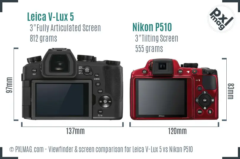 Leica V-Lux 5 vs Nikon P510 Screen and Viewfinder comparison