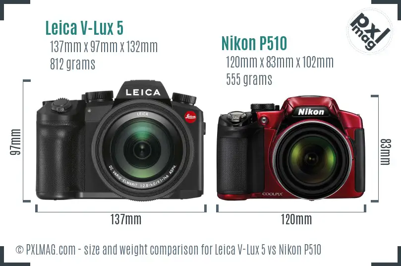 Leica V-Lux 5 vs Nikon P510 size comparison