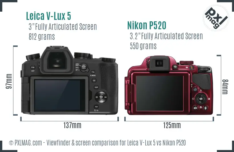 Leica V-Lux 5 vs Nikon P520 Screen and Viewfinder comparison