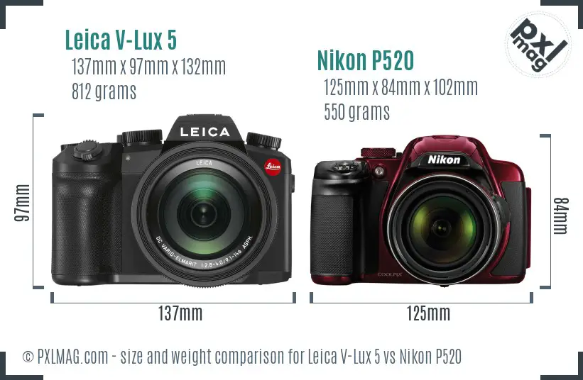 Leica V-Lux 5 vs Nikon P520 size comparison