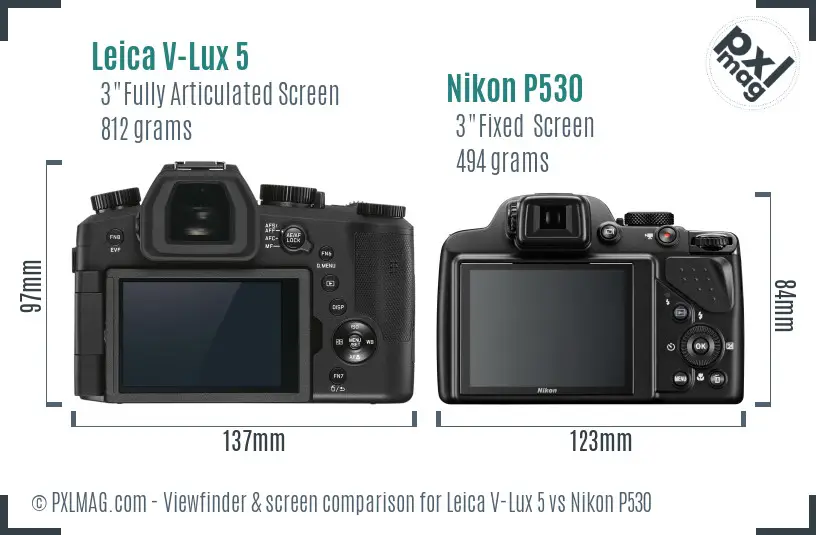 Leica V-Lux 5 vs Nikon P530 Screen and Viewfinder comparison