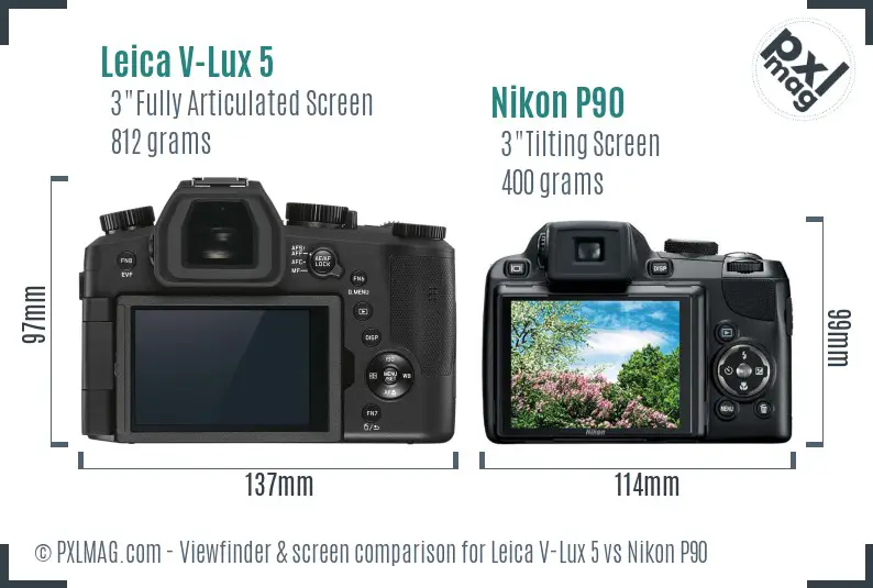 Leica V-Lux 5 vs Nikon P90 Screen and Viewfinder comparison
