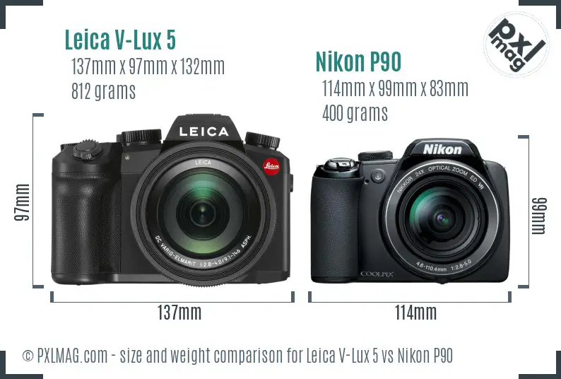Leica V-Lux 5 vs Nikon P90 size comparison