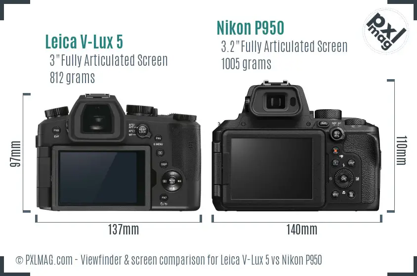 Leica V-Lux 5 vs Nikon P950 Screen and Viewfinder comparison
