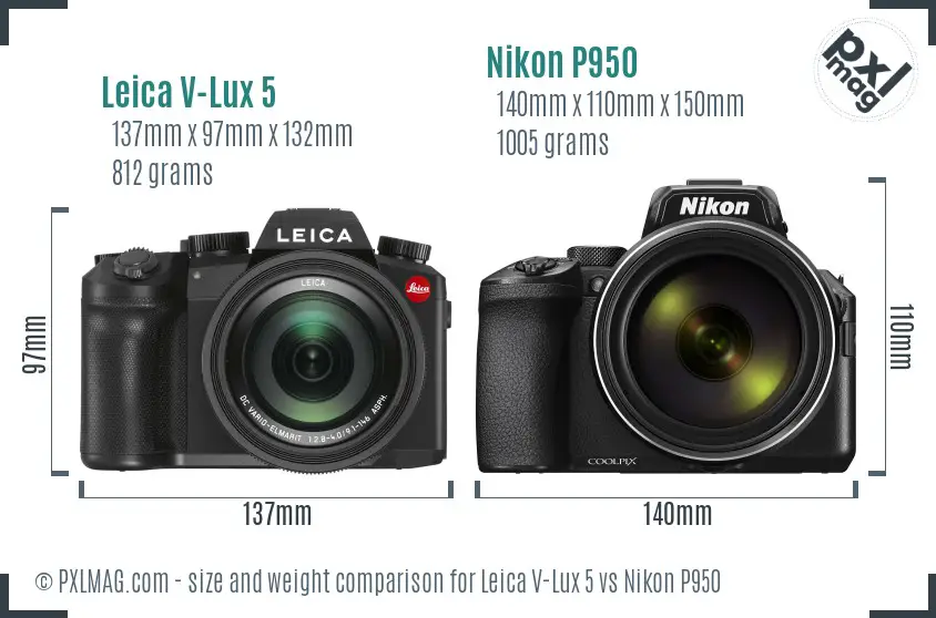 Leica V-Lux 5 vs Nikon P950 size comparison