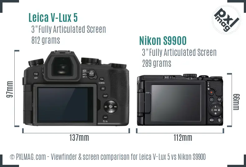 Leica V-Lux 5 vs Nikon S9900 Screen and Viewfinder comparison