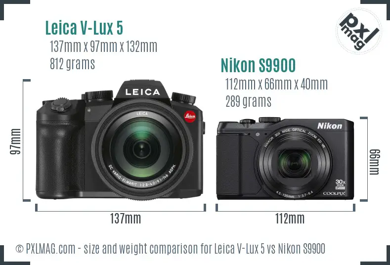 Leica V-Lux 5 vs Nikon S9900 size comparison