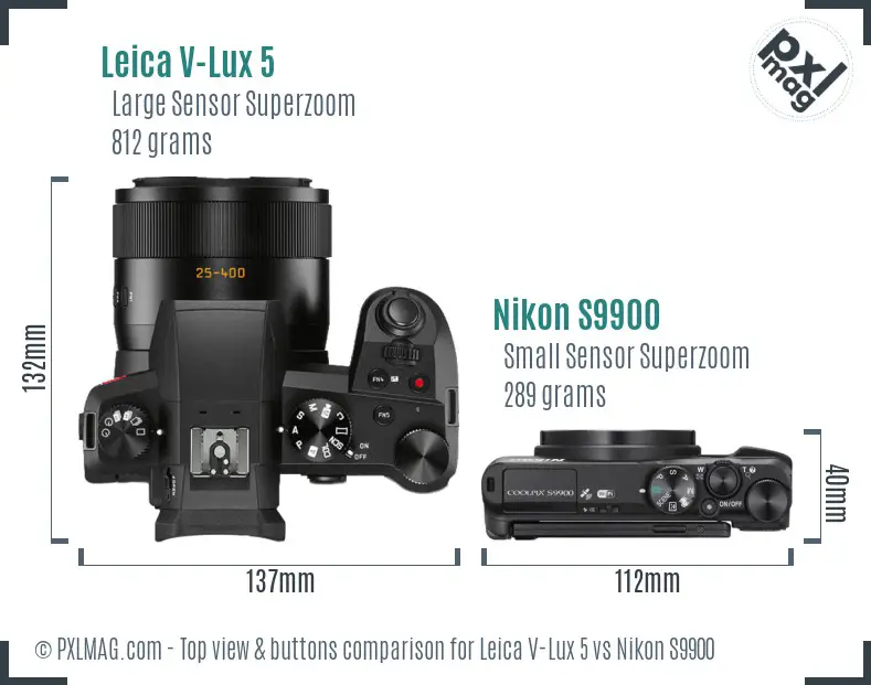 Leica V-Lux 5 vs Nikon S9900 top view buttons comparison