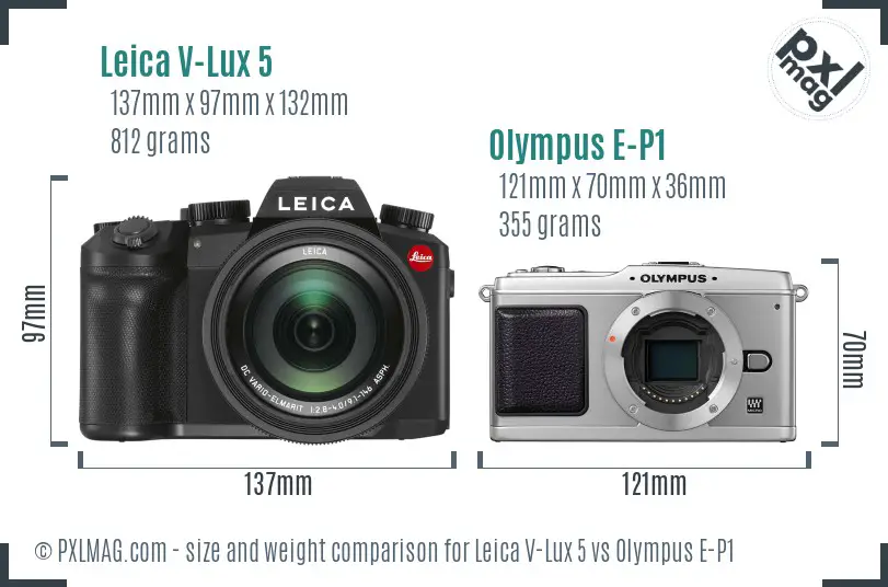 Leica V-Lux 5 vs Olympus E-P1 size comparison